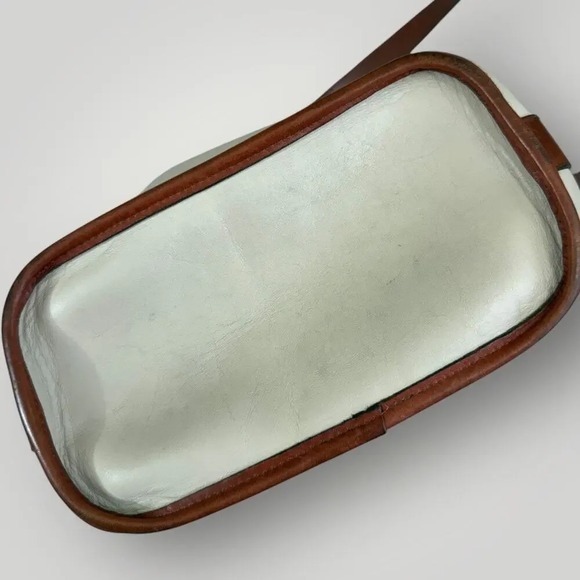 Brighton Vintage Leather Cross Body Shoulder Bucket Bag Cream Brown Drawstring - Picture 8 of 16